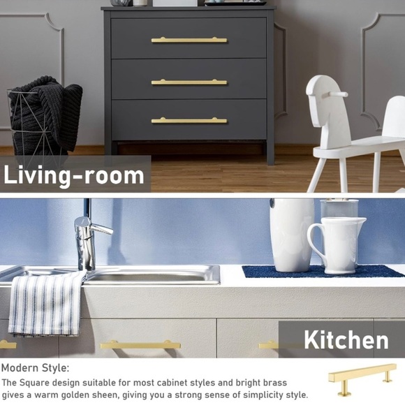 6 - Pack Solid Brass Cabinet Pulls 3” Hole Center (in Brush Gold Finish) - Picture 6 of 12